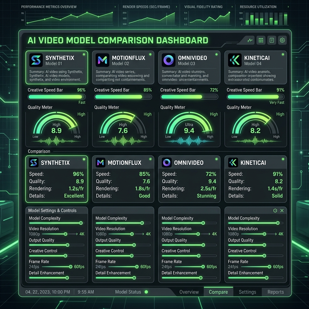 Vergelijkingsdashboard van AI-videomodellen